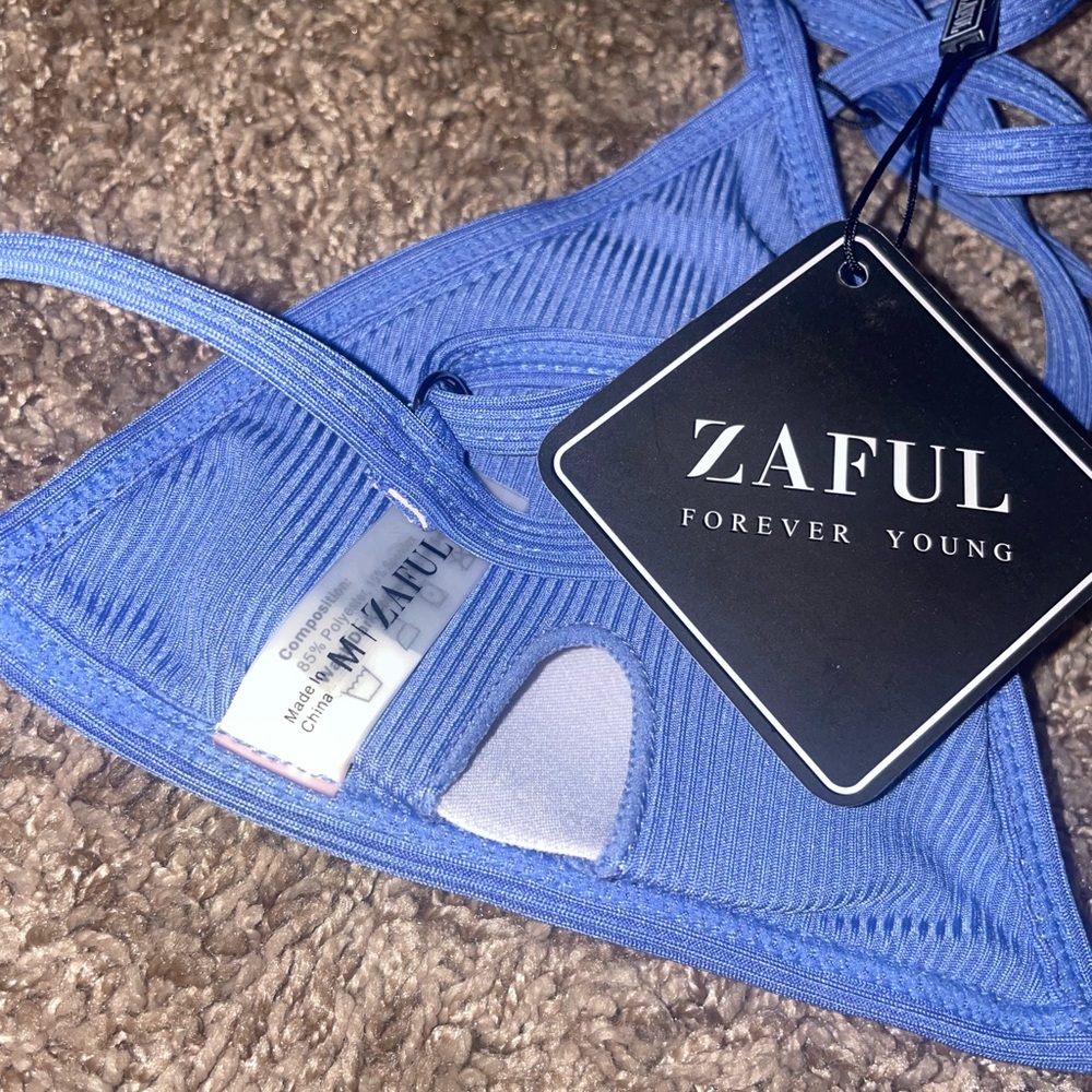 Zaful Ribbed Blue Bikini Set - Picture 4 of 5